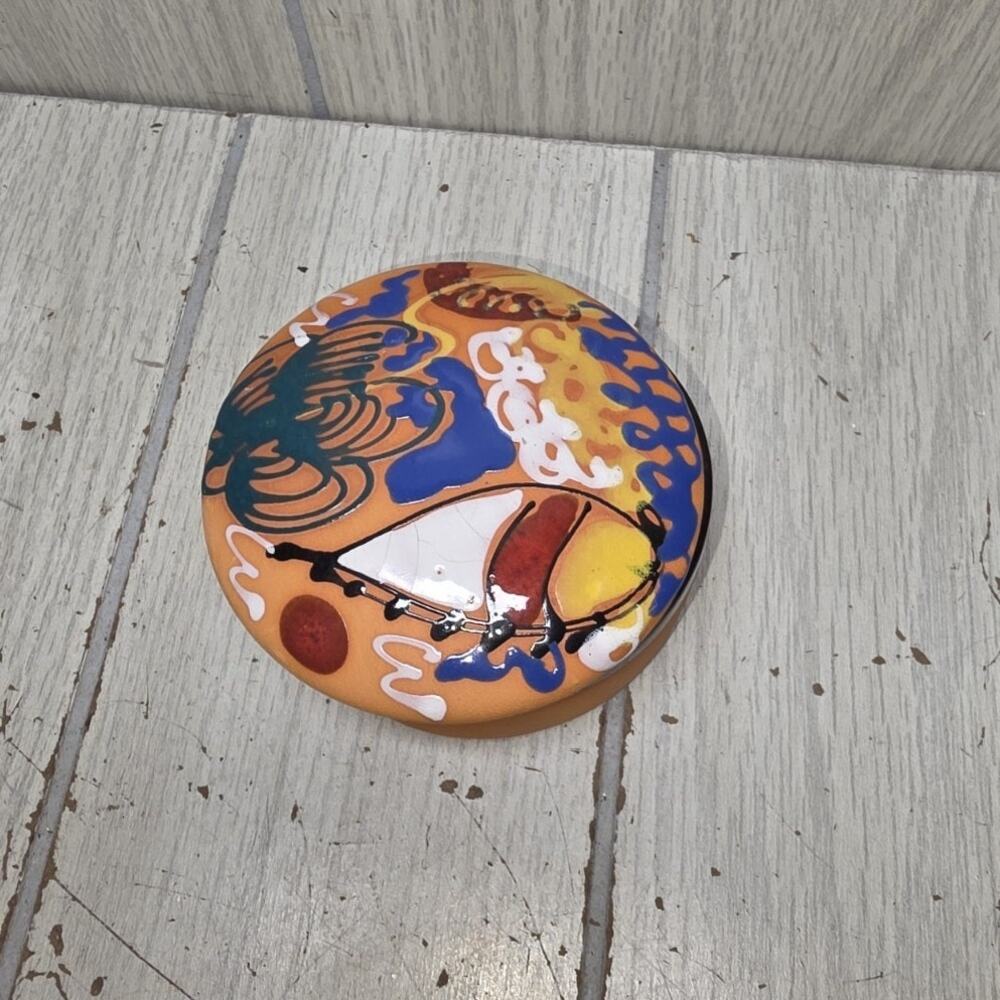 Vtg Trinket Box Mexican Folk Art Talavera Terracotta Santo Domingo Signed RD